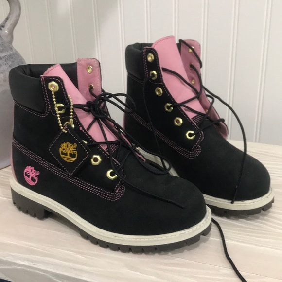 black and pink timberland boots